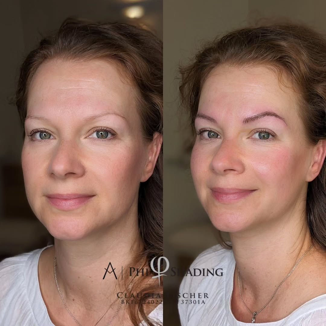 Vorher-Nachher von Microblading für Augenbrauen – natürliche Form und Definition